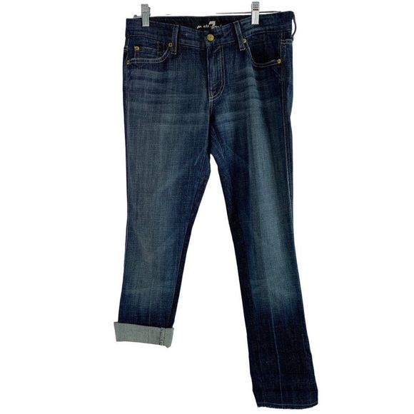 Women 7 for all Mankind size 28 A pocket Crop & Roll Skinny Jeans Low Rise 6177 - Picture 3 of 11